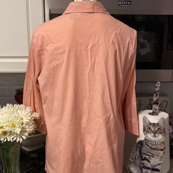 J Apostrophe stretch solid orange 3/4 sleeve button front plus size blouse 16W - Picture 2 of 3